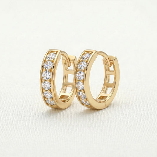 750 Gold Creolen mit Zirkonia 11,5 mm – 18K Gelbgold Creolen Ohrringe