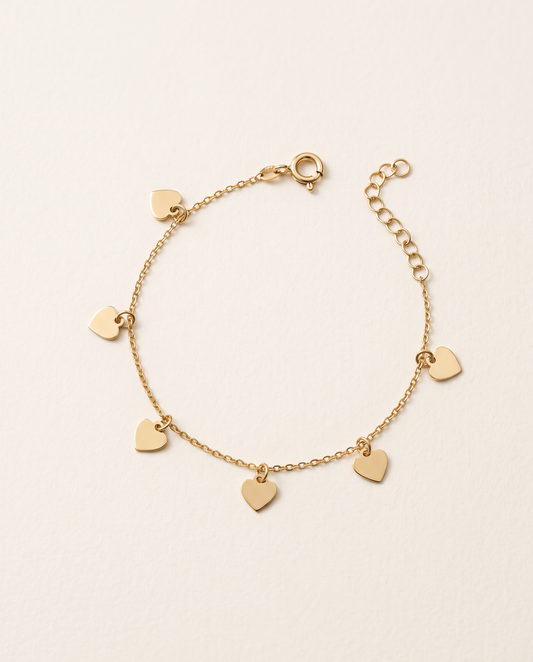 Herzarmband mit 6 Herzen aus 750er Gold, 18 cm