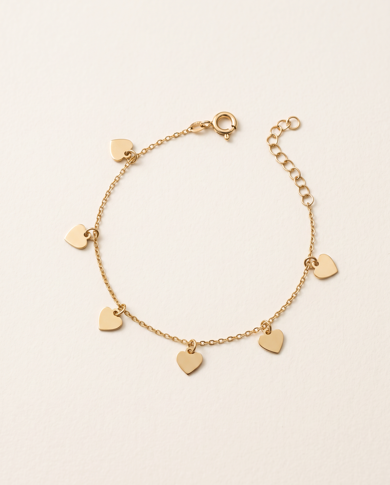 Herzarmband mit 6 Herzen aus 750er Gold, 18 cm