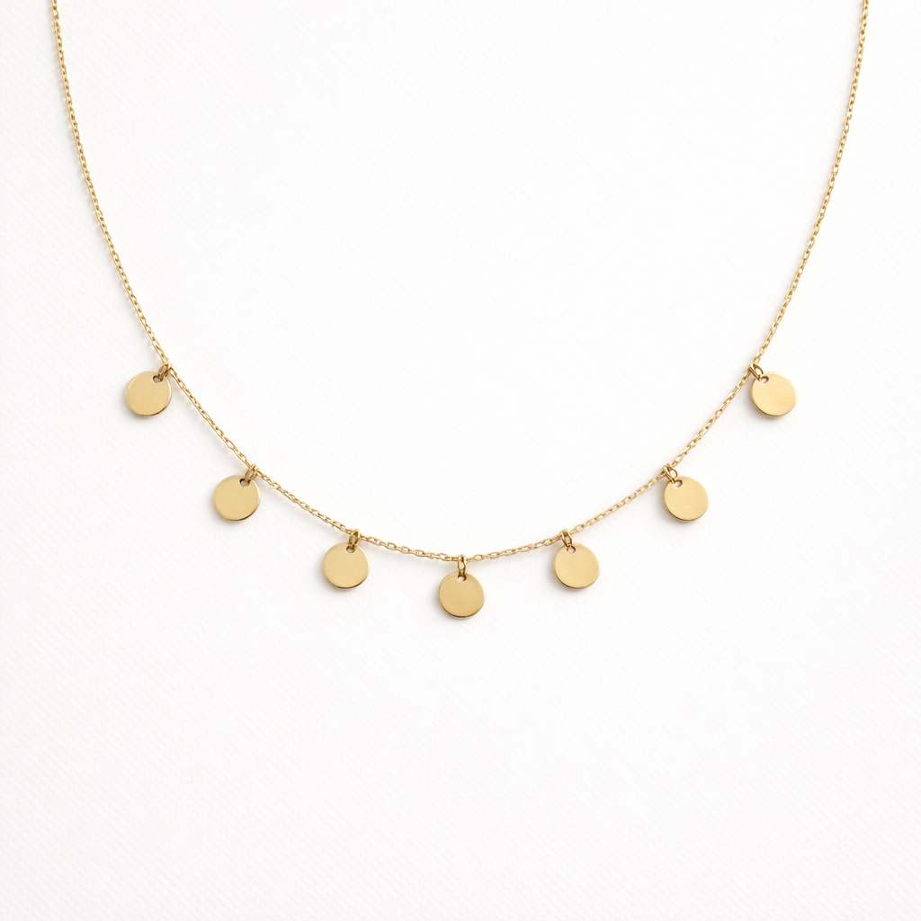 18K (750) Gold Münzkette Damen – Halskette mit Anhängern 42,5 cm PAEEZE