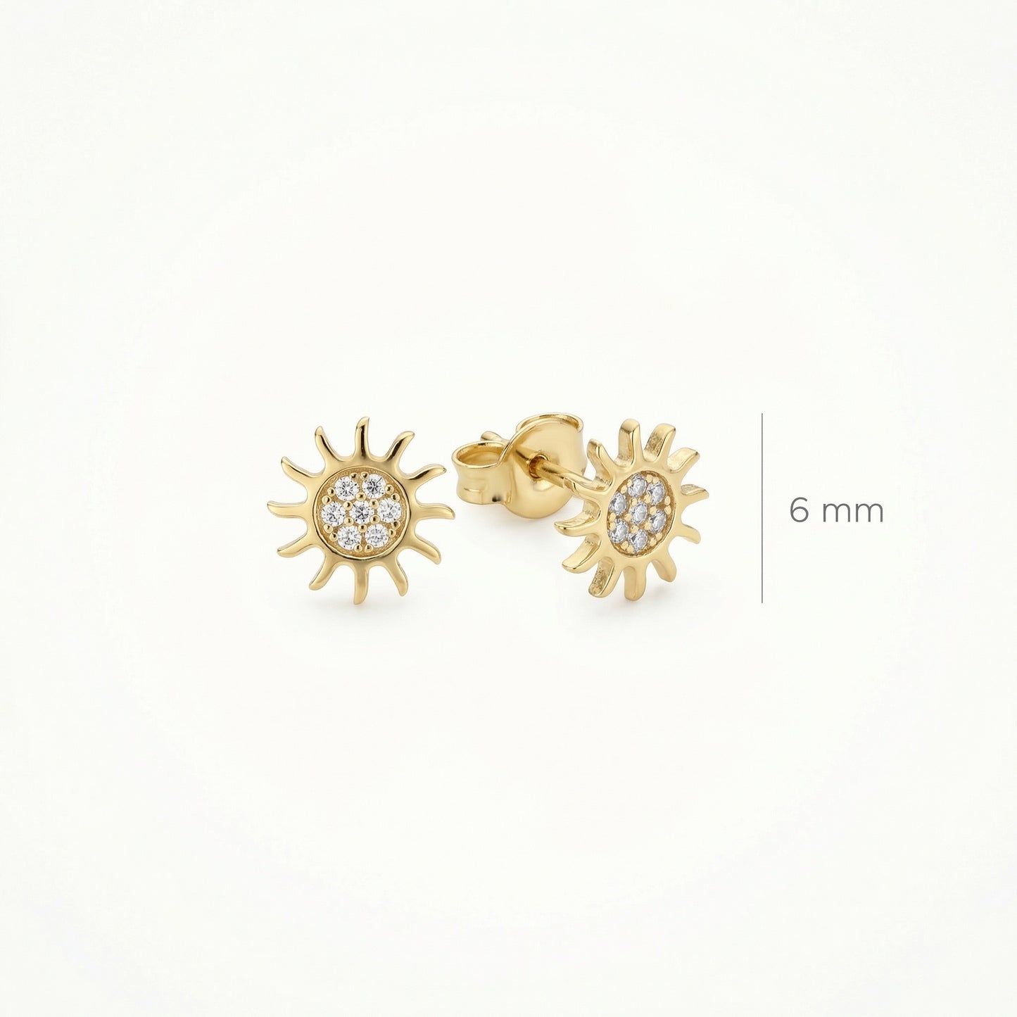 18K (750) Gold Sonnen Ohrstecker Damen mit Zirkonia – Sun Design | PAEEZE