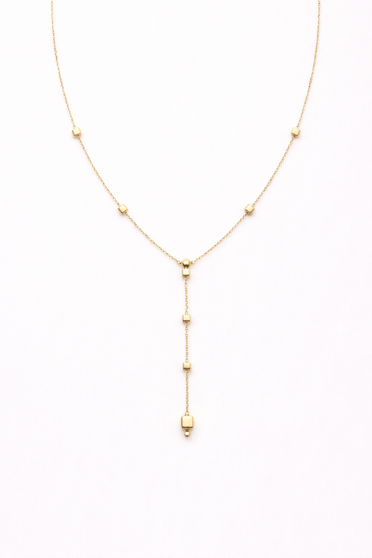 18K (750) Gold Y-Kette Damen mit Würfeln – Lariat Halskette 45 cm | PAEEZE
