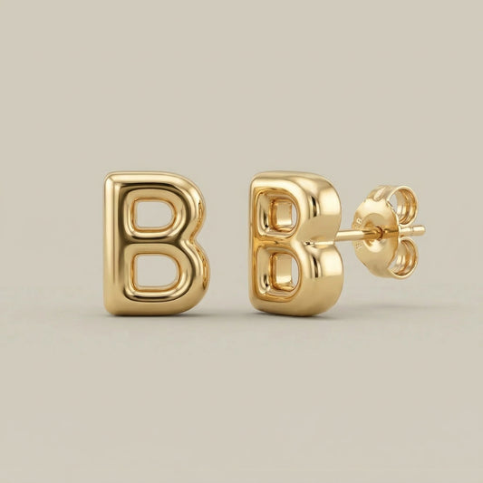 750 Gold Buchstaben Ohrstecker B | Initial Ohrringe aus 18K Gelbgold